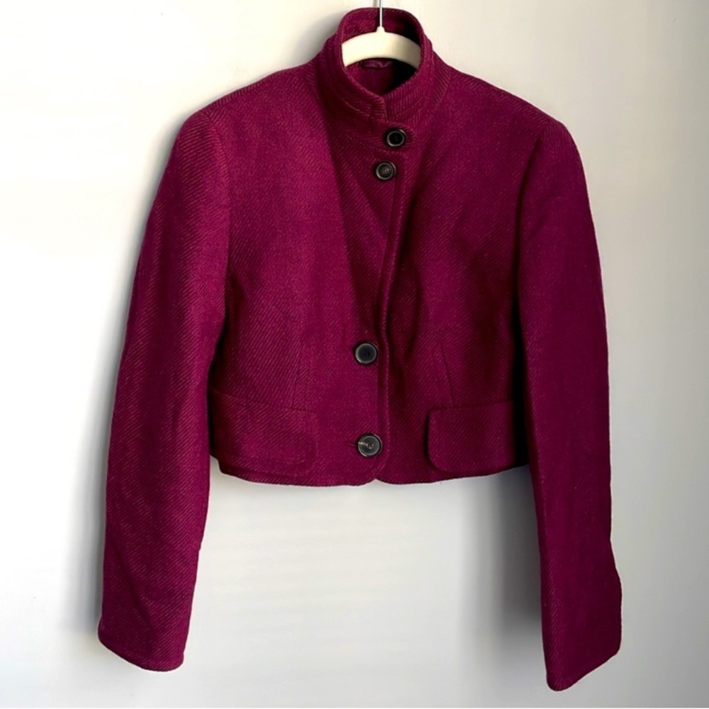 Akris Punto 100% Wool Cropped Purple Jacket Size 8